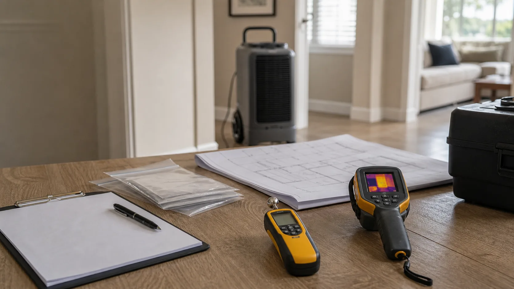 Moisture documentation tools and drying equipment in a Fort Myers home