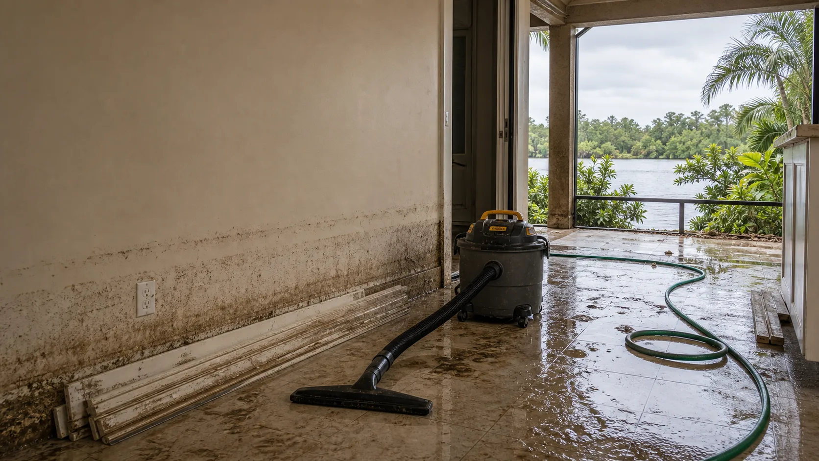 Flood cleanup equipment in a Bonita Springs home after heavy rain