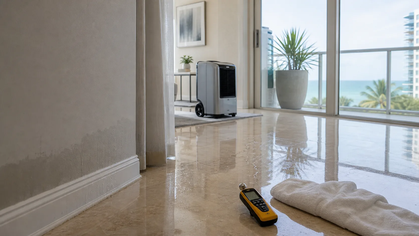 Drying equipment in a Naples coastal condo after water damage